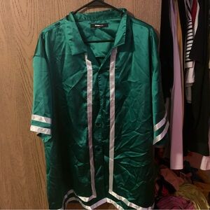 Mens Green Silk Pajama Button Down